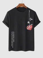 T-shirt à Imprimé Graphique Rose Lettre à Manches Courtes L Noir
