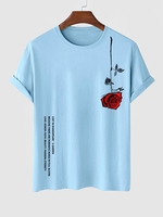 T-shirt à Imprimé Graphique Rose Lettre à Manches Courtes Xl Bleu clair