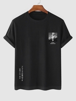 T-shirt à Imprimé Lettre ALASKA SNOW MOUNTAIN Graphique à Manches Courtes Xl Noir
