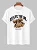 T-shirt à Imprimé Lettre BEAUTIFUL et Ours à Manches Courtes L Blanc