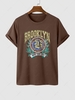 T-shirt à Imprimé Lettre BROOKLYN Vintage à Manches Courtes M Café profond