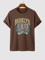 T-shirt à Imprimé Lettre BROOKLYN Vintage à Manches Courtes M Café profond