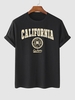 T-shirt à Imprimé Lettre CALIFORNIA Graphique avec Badge à Manches Courtes L Noir