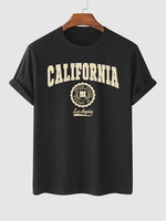 T-shirt à Imprimé Lettre CALIFORNIA Graphique avec Badge à Manches Courtes L Noir