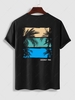 T-shirt à Imprimé Lettre "COCONUT TREE HOLIDAY" avec Manches Courtes S Noir