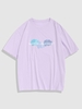 T-shirt à Imprimé Lettre et Nuage à Manches Courtes Xl Mauve