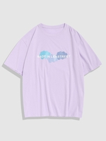 T-shirt à Imprimé Lettre et Nuage à Manches Courtes Xl Mauve