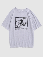 T-shirt à Imprimé Lettre Graphique Slogan M Gris