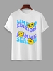 T-shirt à Imprimé Lettre Graphique Visage Souriant à Manches Courtes M Blanc