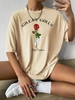 T-shirt à Imprimé Lettre Great Girls et Rose à Goutte Epaule S Café lumière