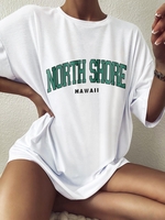 T-shirt à Imprimé Lettre Hawaii North Shore à Goutte Epaule L Blanc