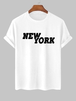 T-shirt à Imprimé Lettre NEW YORK CITY à Manches Courtes en Coton S Blanc