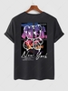 T-shirt à Imprimé Lettre New York Graphique Ours Dessin Animé à Manches Courtes Xl Noir