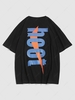 T-shirt à Imprimé Lettre Point de Boutonnière Graphique Streetwear Xl Noir