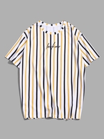 T-shirt à Imprimé Lettre Rayé à Manches Courtes 3xl Jaune d