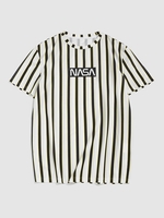 T-shirt à Imprimé Lettre Rayé à Manches Courtes Xl Blanc