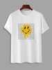 T-shirt à Imprimé Lettre Visage en Sourire à Manches Courtes Xl Blanc