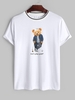 T-shirt à Imprimé Ours Lettre Graphique à Manches Courtes L Blanc