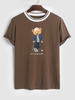 T-shirt à Imprimé Ours Lettre Graphique à Manches Courtes M Café profond
