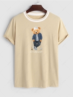 T-shirt à Imprimé Ours Lettre Graphique à Manches Courtes S Café lumière