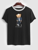 T-shirt à Imprimé Ours Lettre Graphique à Manches Courtes Xxl Noir