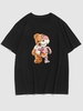 T-shirt à Imprimé Ours Squelette à Goutte Epaule Xl Noir