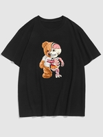 T-shirt à Imprimé Ours Squelette à Goutte Epaule Xl Noir