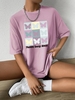 T-shirt à Imprimé Papillon et Slogan à Goutte Epaule S Rose clair