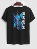 T-shirt à Imprimé Papillon Foudre Lettre à Manches Courtes Xl Noir