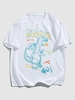 T-shirt à Imprimé Peinture Lettre et Dinosaure Amusant M Blanc