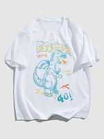 T-shirt à Imprimé Peinture Lettre et Dinosaure Amusant M Blanc