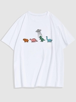 T-shirt à Imprimé Petite Dinosaure Amusant à Col Rond Xl Blanc