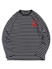 T-shirt à Imprimé Rayure et Carte à Manches Longues L Noir