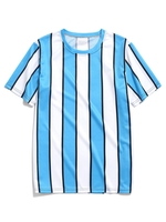 T-Shirt à Imprimé Rayures en Blocs de Couleurs de Style Blokecore 4xl Bleu