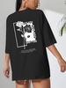 T-shirt à Imprimé Rose à Goutte Epaule S Noir