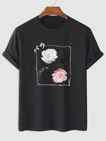 T-shirt à Imprimé Rose à Manches Courtes Xs Noir