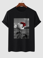 T-shirt à Imprimé Rose Fleuri à Manches Courtes Xs Noir
