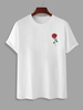 T-shirt à Imprimé Rose Floral à Manches Courtes L Blanc