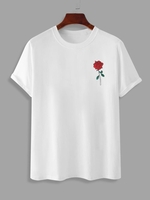 T-shirt à Imprimé Rose Floral à Manches Courtes L Blanc