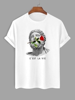 T-shirt à Imprimé Rose Graphique à Manches Courtes L Blanc