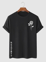 T-shirt à Imprimé Rose Graphique à Manches Courtes L Noir