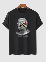T-shirt à Imprimé Rose Graphique à Manches Courtes L Noir