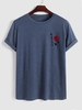 T-shirt à Imprimé Rose Japonais à Manches Courtes L Bleu profond