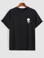 T-shirt à Imprimé Rose Manches Courtes Xl Noir
