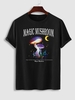 T-shirt à Imprimé Soleil et Champignon à Manches Courtes L Noir