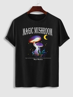 T-shirt à Imprimé Soleil et Champignon à Manches Courtes L Noir
