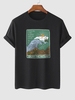 T-shirt à Imprimé Soleil Vague et Slogan à Manches Courtes L Noir