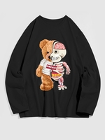 T-shirt à Imprimé Squelette Ours à Manches Longues Streetwear Xl Noir