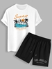 T-shirt à Imprimé SUMMER ADVENTURE California et Short à Lettre LOS ANGELES Taille unique Blanc