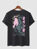 T-shirt à Imprimé Tigre Oriental Graphique à Manches Courtes M Noir
